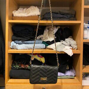 Bebe Quilted Black Leather Crossbody Bag